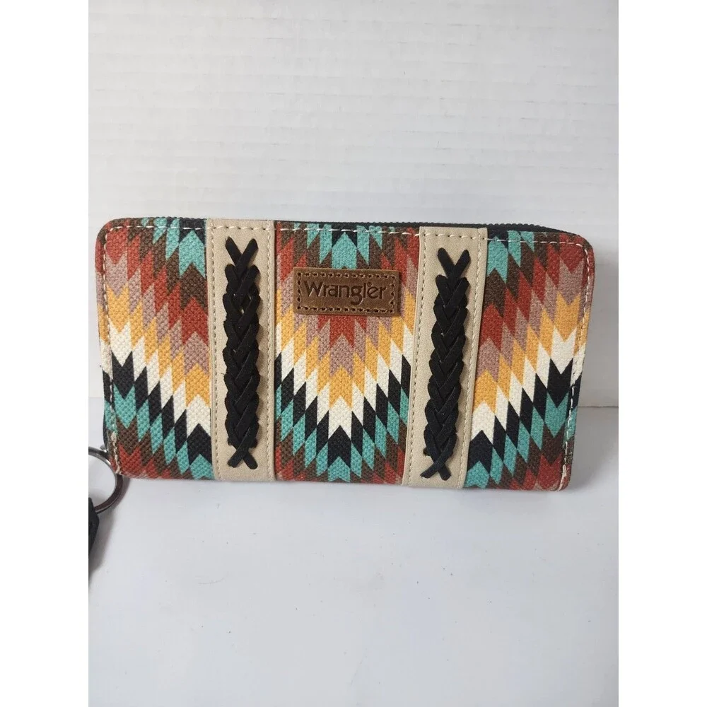 Wrangler Women’s Southwestern Aztec Geometric Multicolor Wristlet Wallet